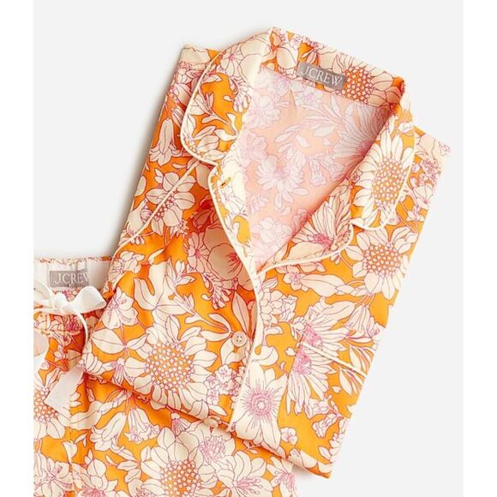 J. Crew Short-sleeve cotton poplin pajama top in orange floral‎